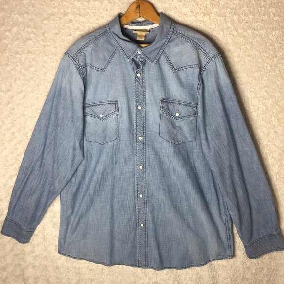 Roebuck & Co Denim Pearl Snap Button Down Size XL - Picture 3 of 6
